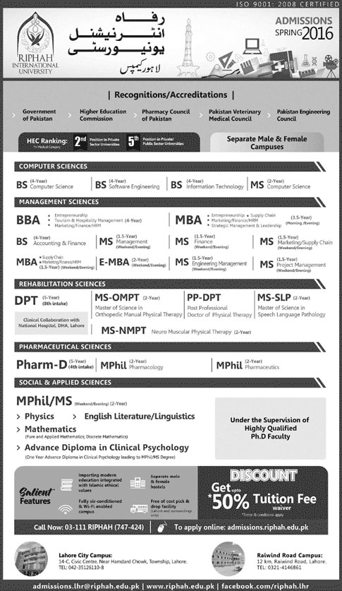 Admissions in Riphah International University