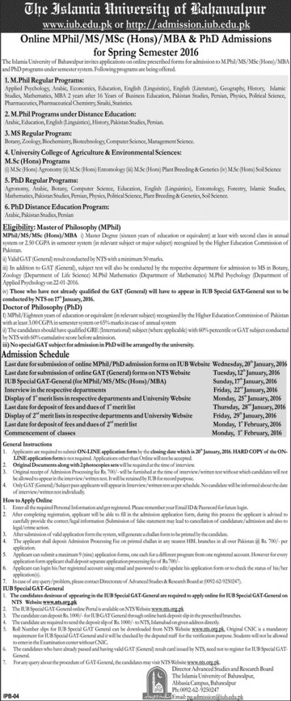 Admissions in The Islamia University of Bahawalpur
