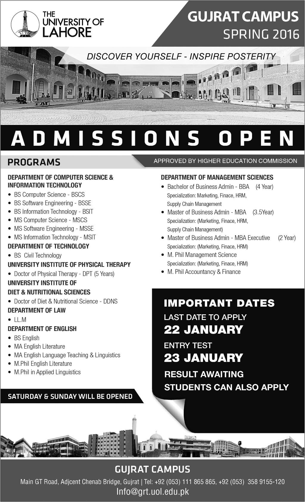 Admissions in The University of Lahore