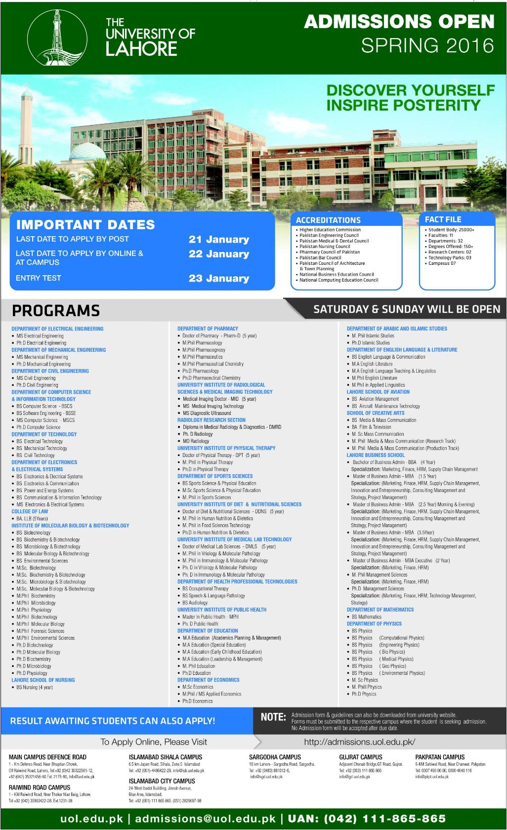 Admissions in The University of Lahore