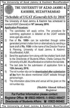 Admissions in University of Azad and Jammu Kashmir
