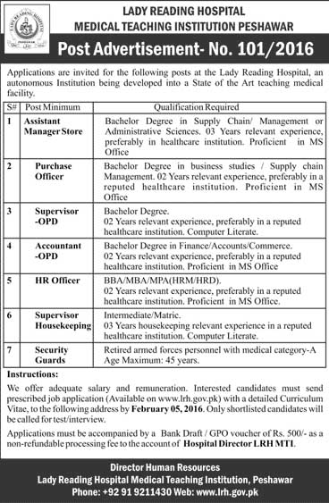Assistant and Officer Jobs in Lady Reading Hospital Medical Teaching