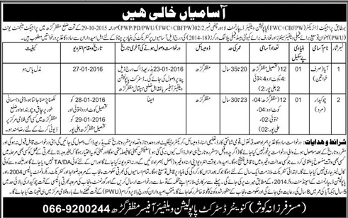 Aya and Watchmen Jobs in Population Welfare Department Lahore