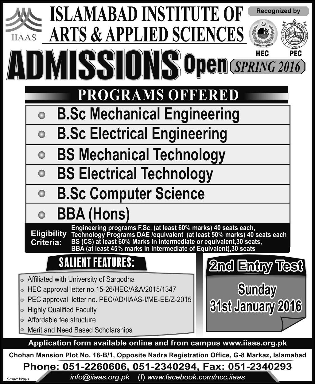 B.SC BS and MBA Admissions in Islamabad Institute of Arts & Applied Sciences