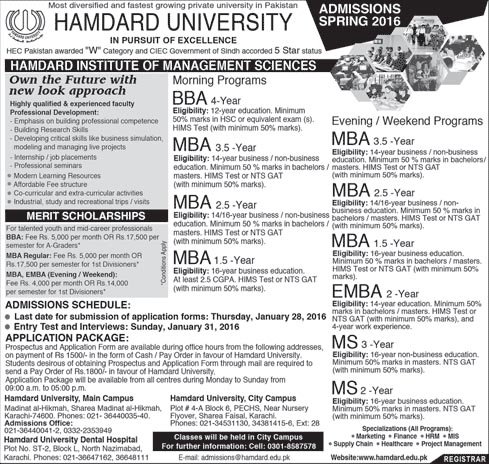 Bachelor Admissions in Hamdard University