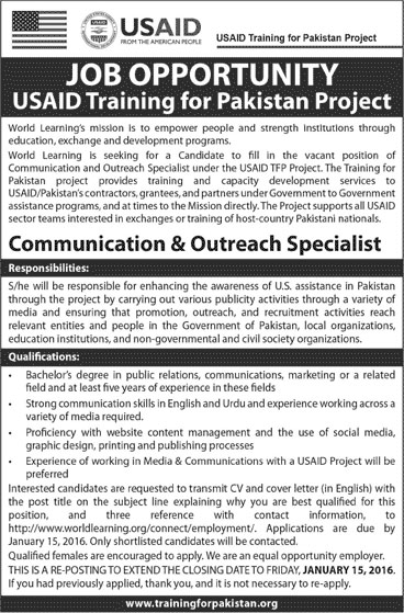 Communication & Outreach Specialist Jobs in USAID