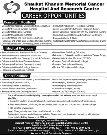 Consultant, Medical and Other Jobs in Shaukat Khanum Memorial Cancer Hospital