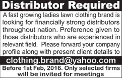 Distributors Jobs in Fast Growing Ladies Lawn Clothing Brand
