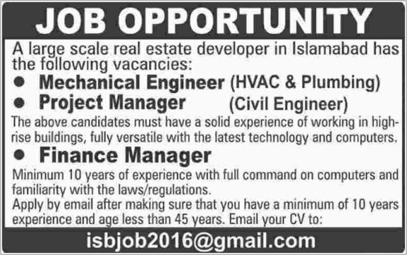 Engineer and Manager Jobs in Real Estate Developer