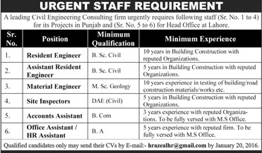 Engineer and Office Staff Jobs in Civil Engineering Consulting Firm