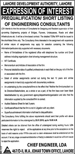 Engineering Consultant Jobs in Lahore Development Authority