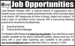 Executive Director and Finance Manager Job in Insaf Network Pakistan