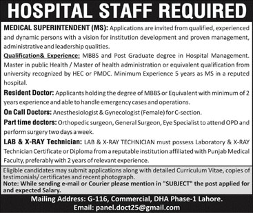 Hospital Staff JObs in in Hospital