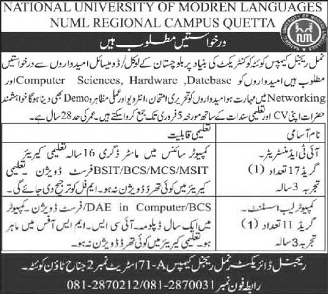IT Jobs in National University of Modern Languages