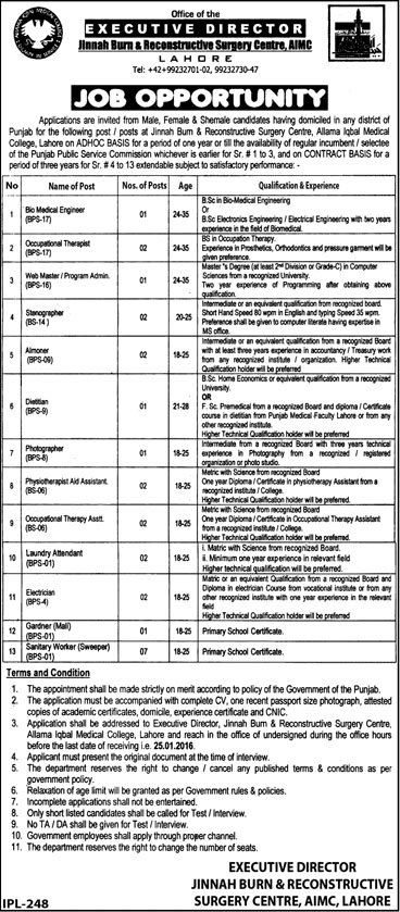 Jobs in Jinnah Burn & Reconstructive Surgery Centre, AIMC