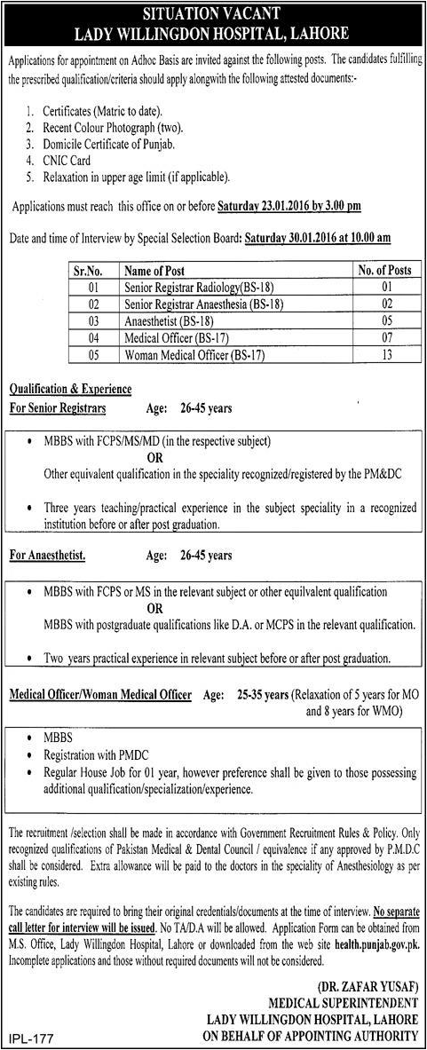 Jobs in Lady Willingdon Hospital Lahore