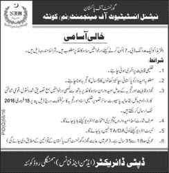 Jobs in National Institute of Management Quetta