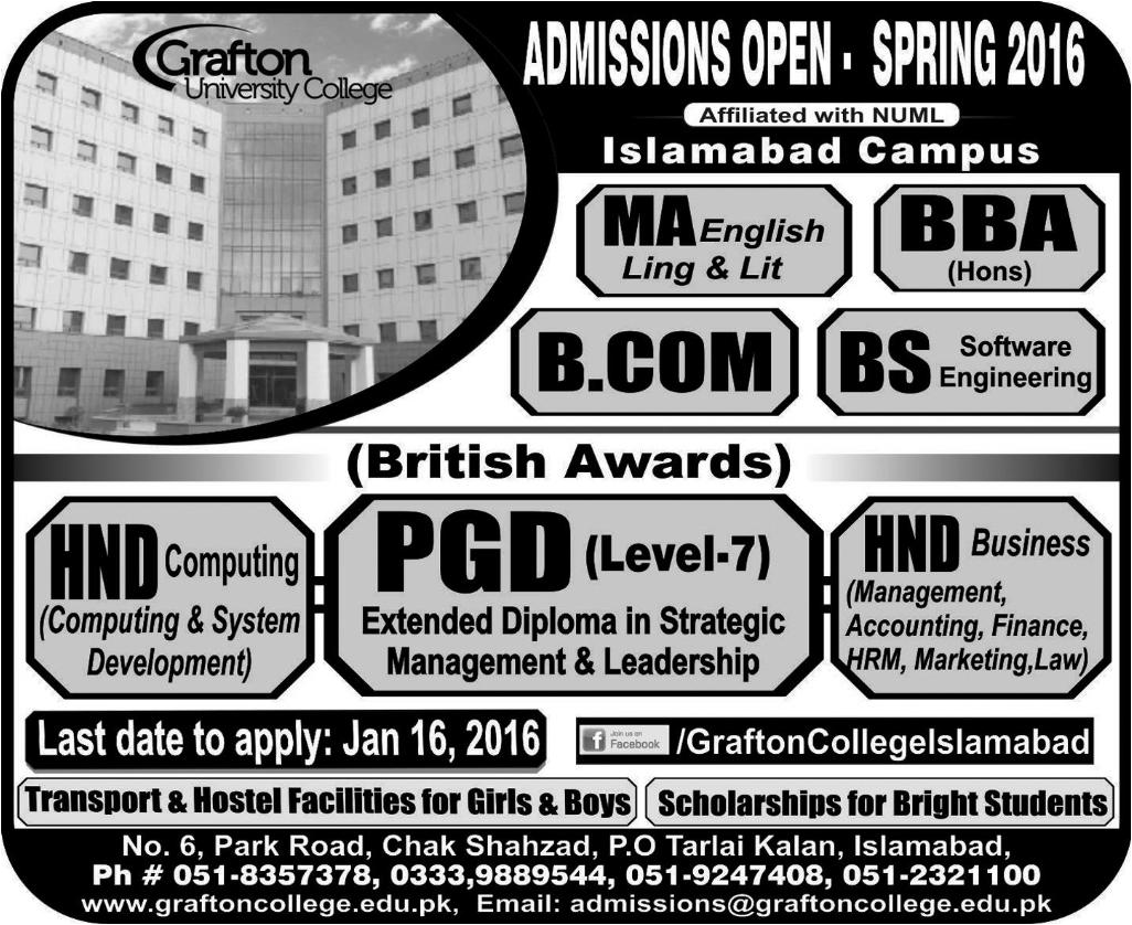 MA BBA and B.Com Admissions in Grafton University College