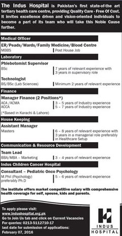 Manager and Officer Jobs in The Indus Hospital