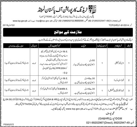 Managerial Jobs in Trading Corporation of Pakistan Ltd