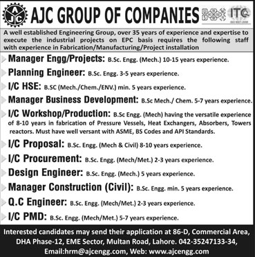 Managing Level Jobs in AJC Group of Companies