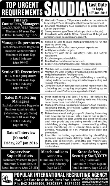 Managing, Sales and Marketing Jobs in Saudia Arabia