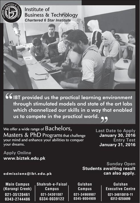 Masters Admissions in Institute of Business & Technology