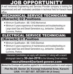 Mechanical and Electrical Technician Jobs in Engineering and Services Provider Company