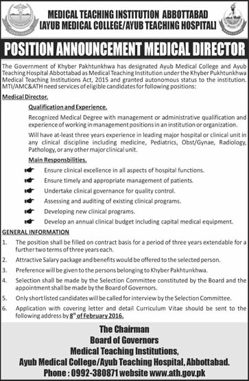 Medical Director Jobs in Medical Teaching Institution Abbotabad