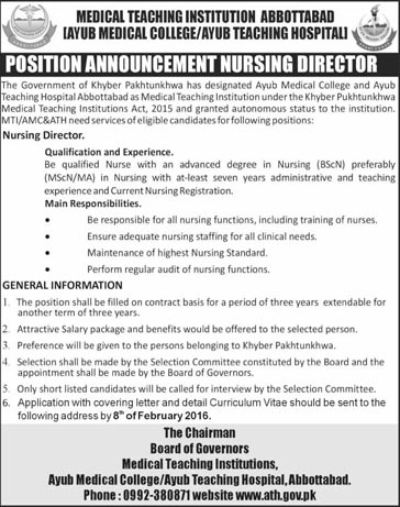 Nursing Director Jobs in Medical Teaching Institution Abbotabad
