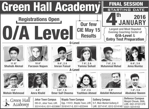 O & A Level Admissions in Green Hall Academy
