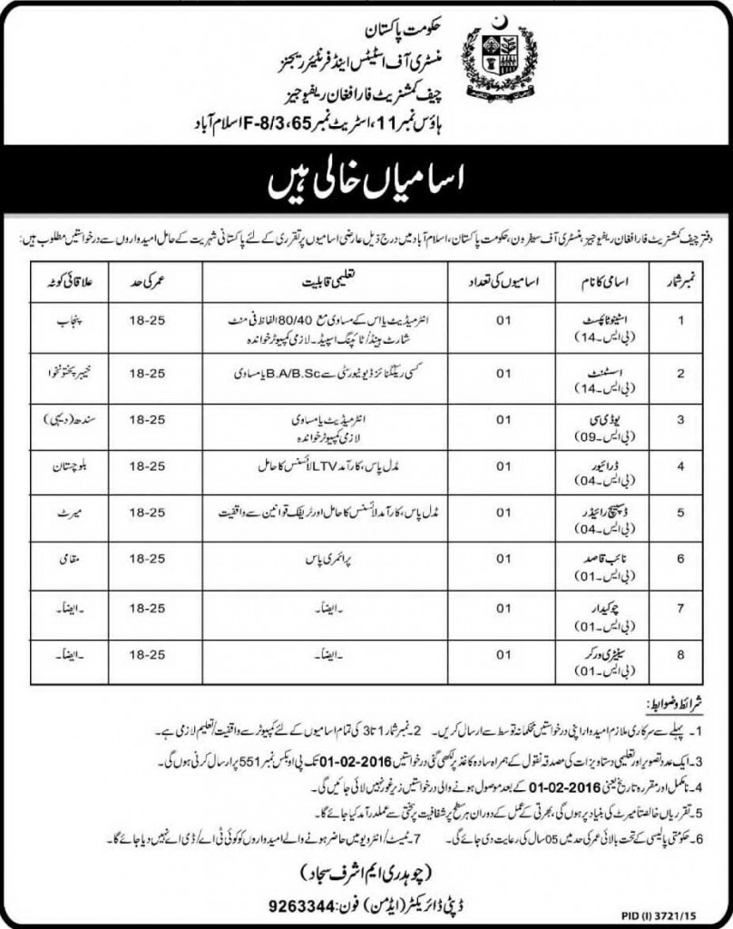 Office Staff Jobs in Ministry of States and Frontier Regions Govt of Pakistan