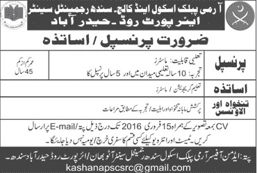 Principal and Teachers Jobs in Army Public School