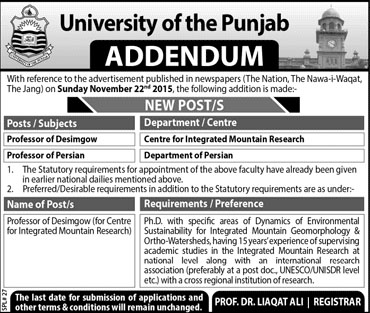 Professor Jobs in University of the Punjab