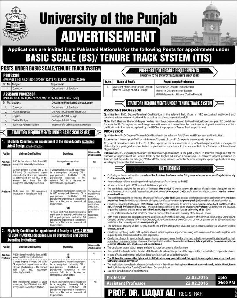Professor Jobs in University of the Punjab