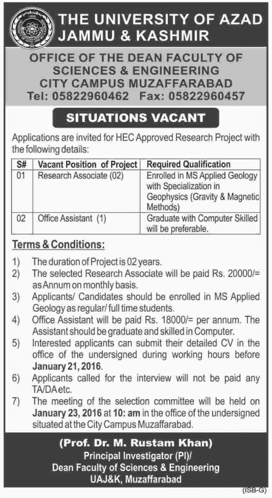 Research Associate and Office Assistant Jobs in The University of Azad Jammu & Kashmir