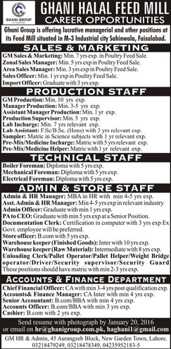 Sales, Technical, Product and Admin Jobs in Ghani Halal Feed Mill