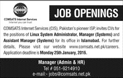 System Administrator and Manager Jobs in COMSATS