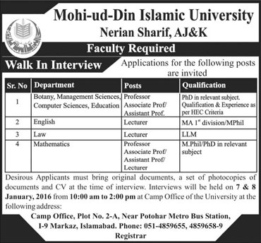 Teachers and Professor Jobs in Modi-ud-Din Islamic University