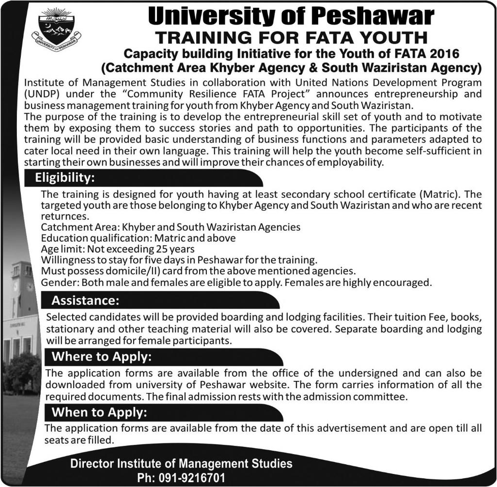 Training for Fata Youth in University of Peshawar