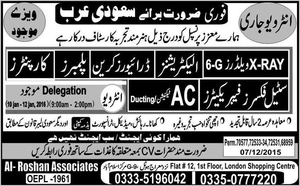 Welder, Carpenter, Technician and Other Jobs in Saudi Arabia