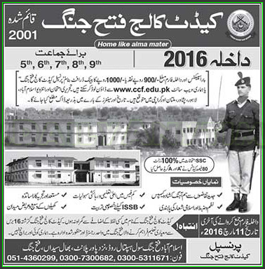 Admissions in Cadet College Fateh Jang