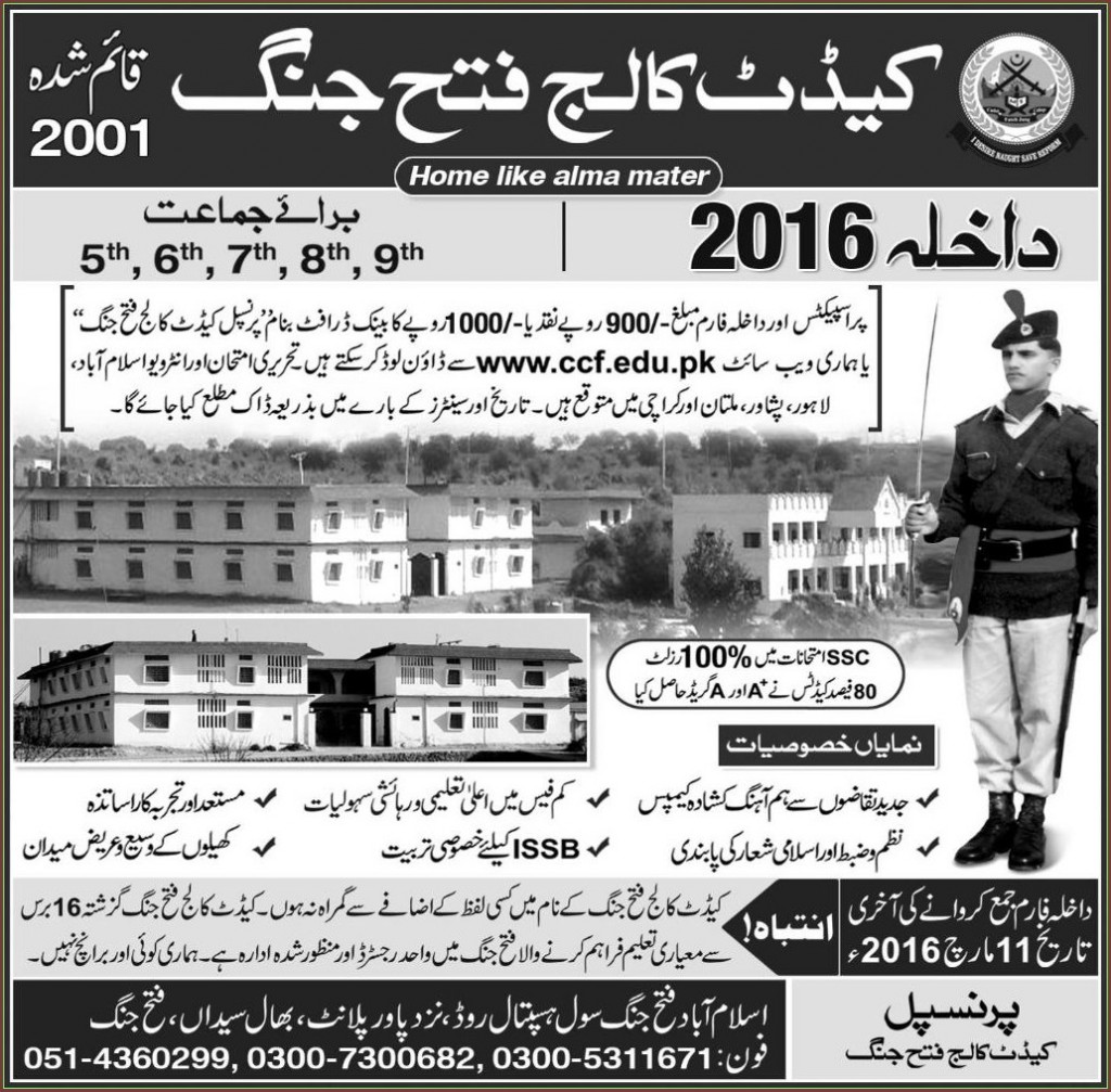 Admissions in Cadet College Fateh Jang