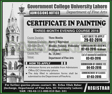 Admissions in Government College University Lahore