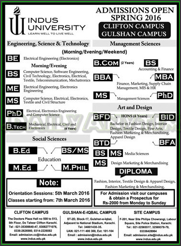 Admissions in Indus University