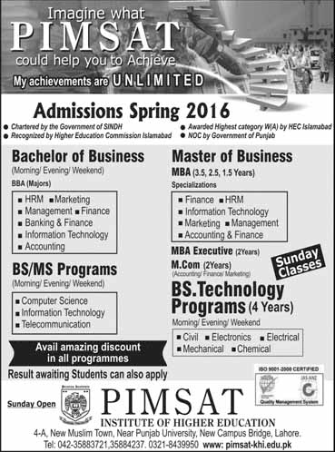 Admissions in PIMSAT