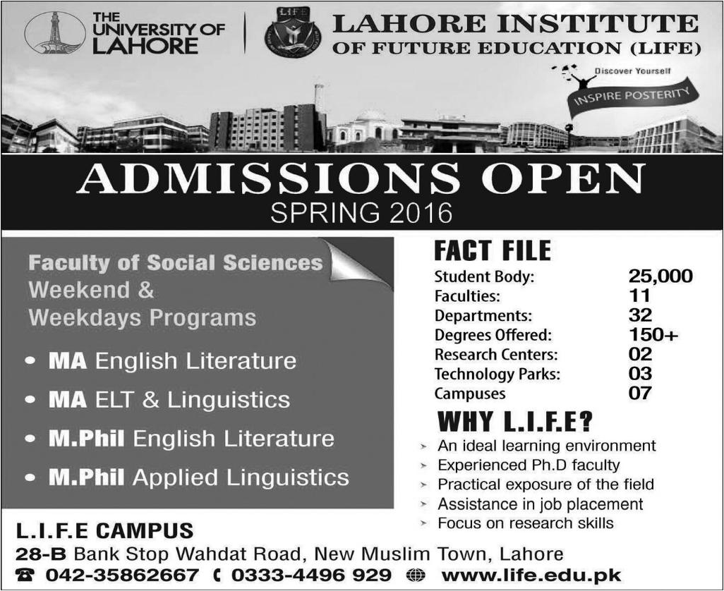 Admissions in THe University of Lahore