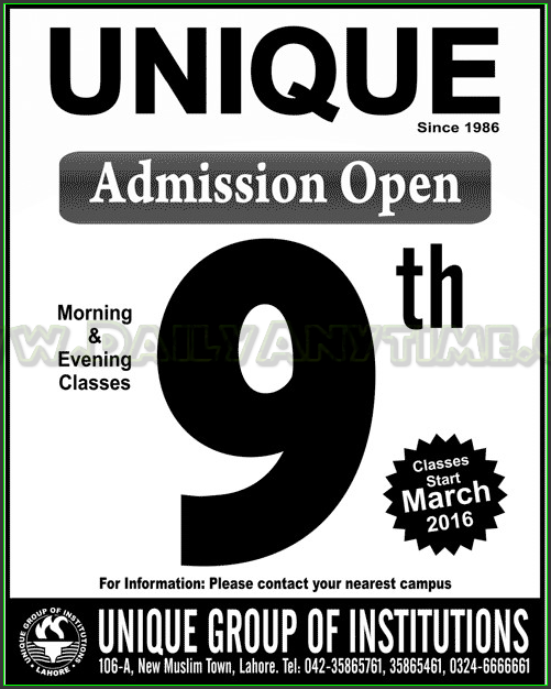 Admissions in Unique Group of Institute