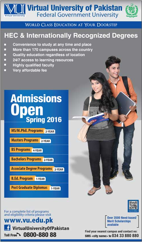 Admissions in Virtual University of Pakistan