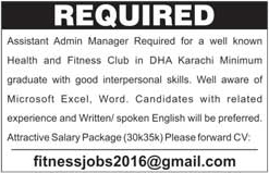 Assistant Admin Manager Jobs in Fitness Club DHA Karachi